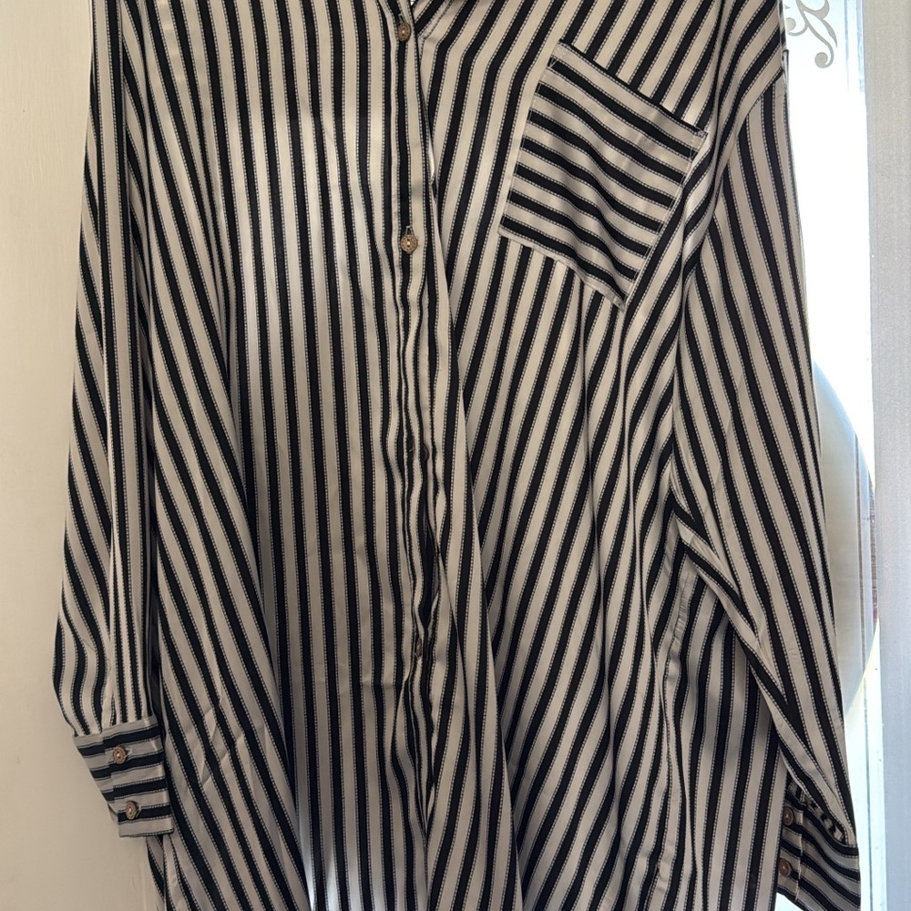 Striped Black and White Button-Up Shirt